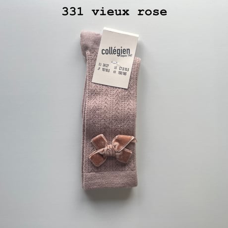 【 Collegien 】Isaure - Pointelle Merino Knee-high Socks with Velvet Bow