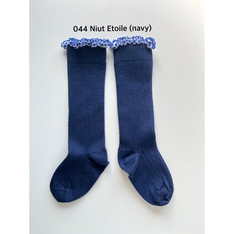 アウトレット【 Collegien × mik&co  special édition】2550  Dot  Embroidered Ruffle Ribbed Knee-high Socks