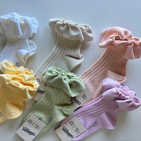 【Collégien 】 3485 Ludivine- Ribbed Ankle Socks with Jersey Ruffle