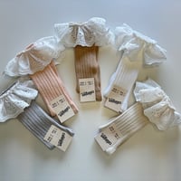 【Collégien 】2985 Sixtine - Ribbed Knee-high Socks with Broderie Anglaise