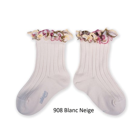 【 Collegien 】3467 Anémone - Embroidered Ruffle Ribbed Ankle Socks