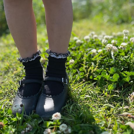 アウトレット【 Collegien × mik&co  special édition】2450  Dot  EmbroideredRuffle Ribbed Ankle Socks