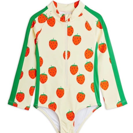 【 MINI RODINI 】Strawberries aop ls uv swimsuit - Off-white