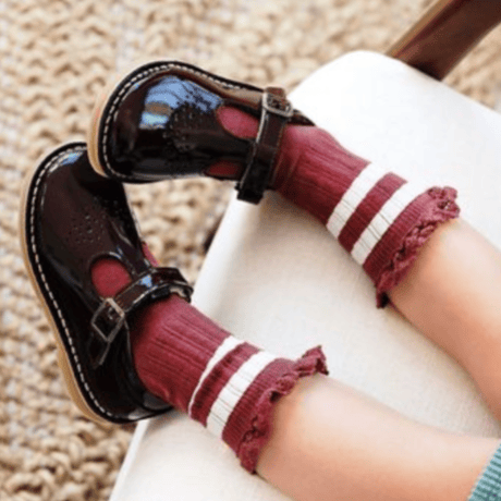 【collegien】8471  Nicole- Ribbed Varsity Crew Socks with Lace Trim