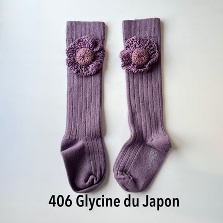 アウトレット【Collegien】2968 Fleur - Ribbed Knee-high socks with Hand-Crocheted Flower