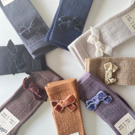 【 Collegien 】Isaure - Pointelle Merino Knee-high Socks with Velvet Bow