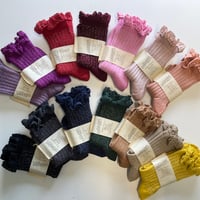 【Collegien】6062  Victorine - Glitter Ribbed Crew Socks with Lace Trim