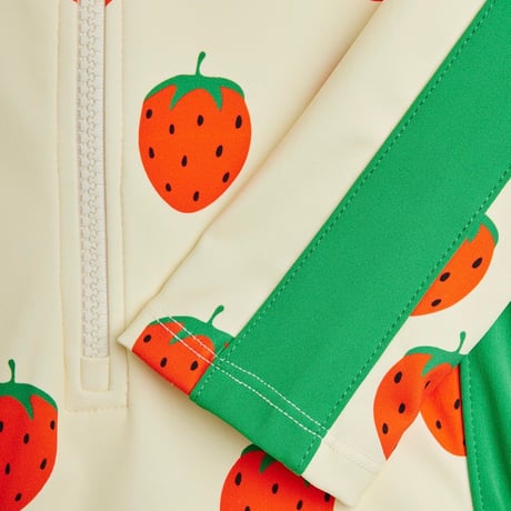 【 MINI RODINI 】Strawberries aop ls uv swimsuit - Off-white