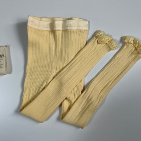 【 Collegien 】5981  Aliénor - Lace-trim Ribbed Footless Tights