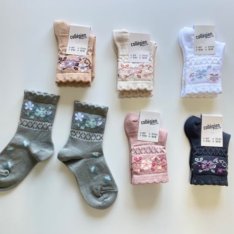【 Collegien 】3465Camélia - Jacquard Flower Ankle Socks