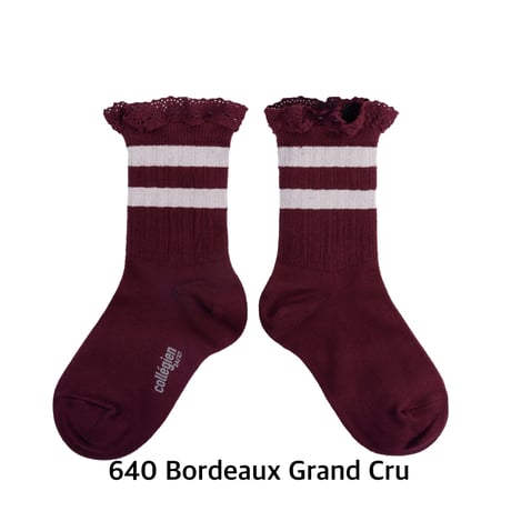 【collegien】8471  Nicole- Ribbed Varsity Crew Socks with Lace Trim
