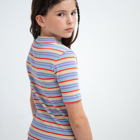 Drop2【Repose AMS】 slim turtle neck tee-multi stripe