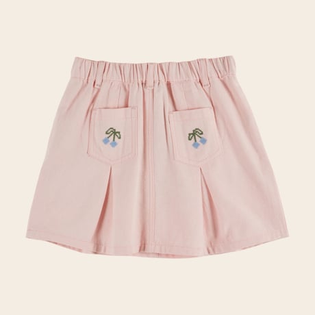 【Emile et Ida】 CANVAS CHERRY EMBROIDERED SKIRT - MACARON