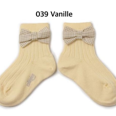 【 Collegien 】3462 Colette -  Ribbed ankle Socks with Gingham bow