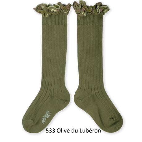 【 Collegien 】2967 Eglantine -  Embroidered Ruffle Ribbed Knee-high Socks