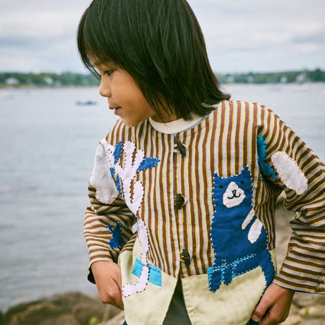 【Misha&Puff】 CATSCAPE APPLIQUE CARDIGAN (COLA PAINTERLY STRIPE)