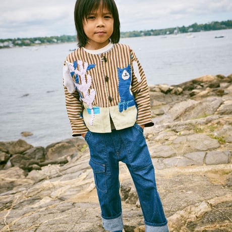 【Misha&Puff】 CATSCAPE APPLIQUE CARDIGAN (COLA PAINTERLY STRIPE)