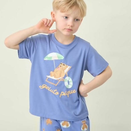 【 gelato pique 】 PKCT262445 KIDSｻﾏｰﾍﾞｱ柄ﾜﾝﾎﾟｲﾝﾄTｼｬﾂ NVY（size 90~120）