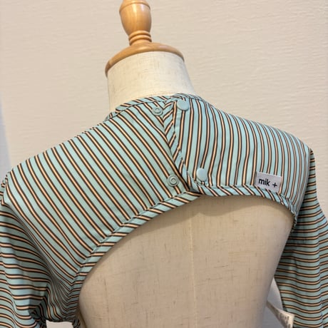 【mik＋】Original Raglan Sleeve Apron - Chocolate  Mint Stripe（S/M/L）