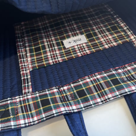 【mik+】School bag - Navy × Plaid