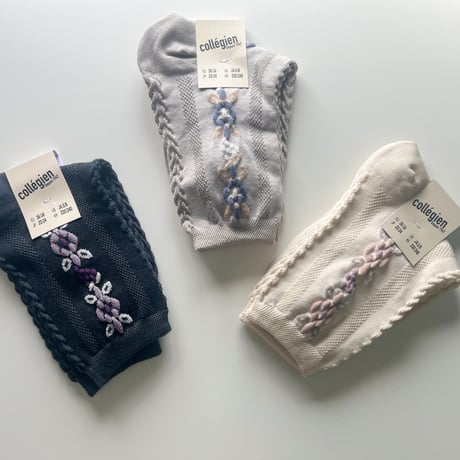 【 Collegien woman 】2652 Magnolia - Jacquard Flower Ankle Socks