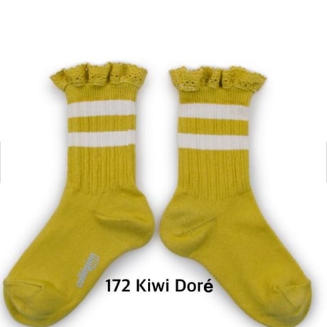 【collegien】8471  Nicole- Ribbed Varsity Crew Socks with Lace Trim
