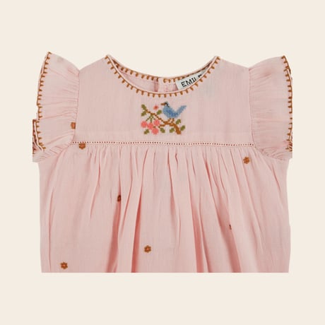 【Emile et Ida】 EMBROIDERED ROMPER - MACARON