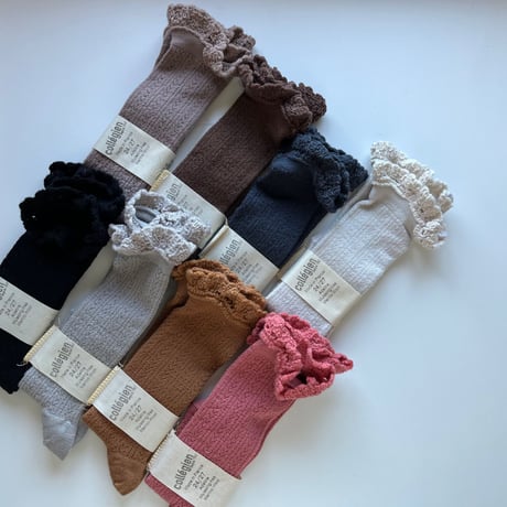 【 collegien 】5555 Adeline - Pointelle Merino  Knee-high Socks with lace