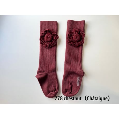 アウトレット【Collegien】2968 Fleur - Ribbed Knee-high socks with Hand-Crocheted Flower