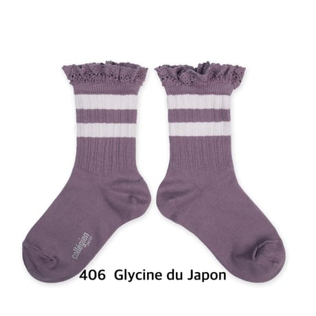 【collegien】8471  Nicole- Ribbed Varsity Crew Socks with Lace Trim