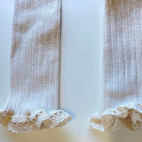 【 Collegien 】5981  Aliénor - Lace-trim Ribbed Footless Tights