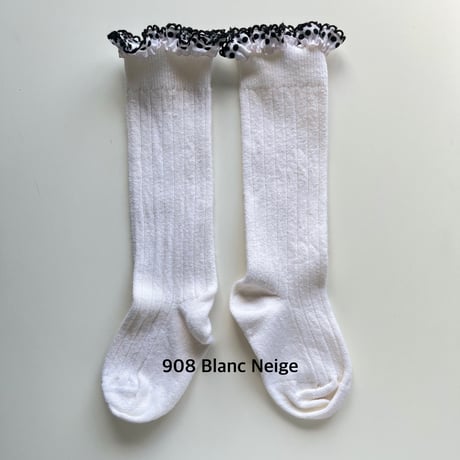 アウトレット【 Collegien × mik&co  special édition】2550  Dot  Embroidered Ruffle Ribbed Knee-high Socks
