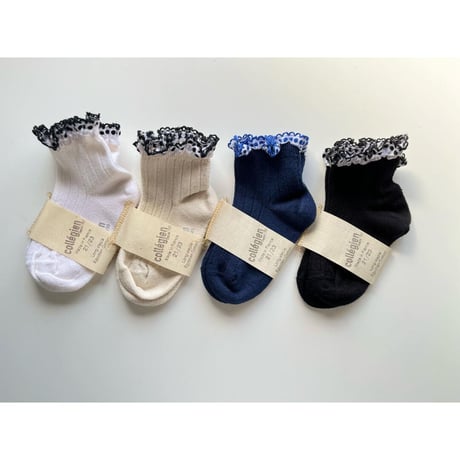 アウトレット【 Collegien × mik&co  special édition】2450  Dot  EmbroideredRuffle Ribbed Ankle Socks