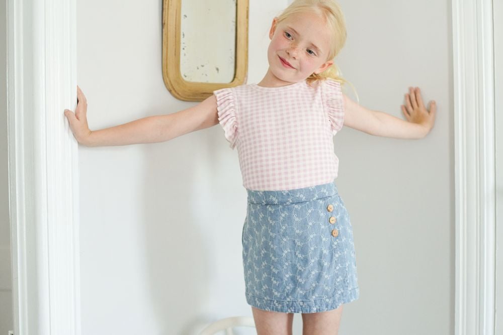 SOOR PLOOM 】 OLIVE SKORT, EMBROIDERED DENIM |