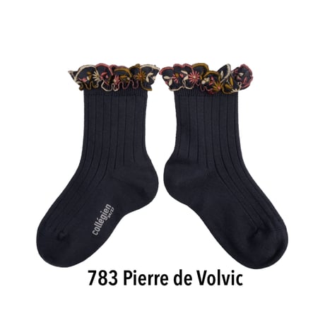 【 Collegien 】3467 Anémone - Embroidered Ruffle Ribbed Ankle Socks