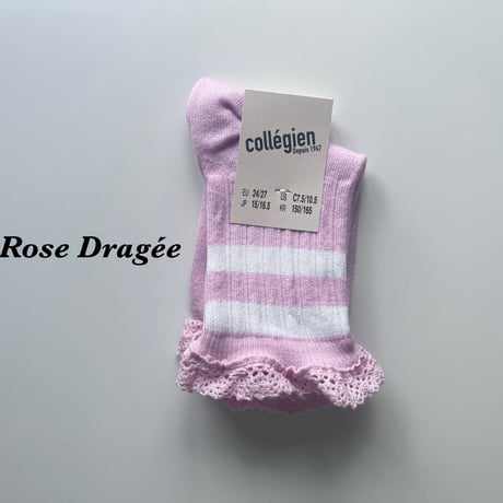 【collegien】8471  Nicole- Ribbed Varsity Crew Socks with Lace Trim