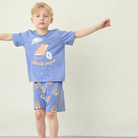 【 gelato pique 】 PKCT262445 KIDSｻﾏｰﾍﾞｱ柄ﾜﾝﾎﾟｲﾝﾄTｼｬﾂ NVY（size 90~120）