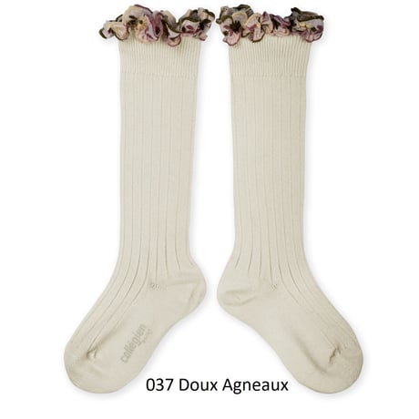 【 Collegien 】2967 Eglantine -  Embroidered Ruffle Ribbed Knee-high Socks