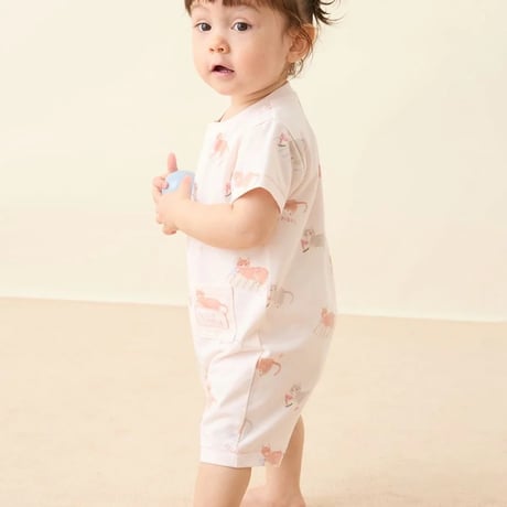 【 gelato pique 】 PBCO262462 ｼｰｻｲﾄﾞｷｬｯﾄ柄半袖ﾛﾝﾊﾟｰｽ PNK（size70,80）