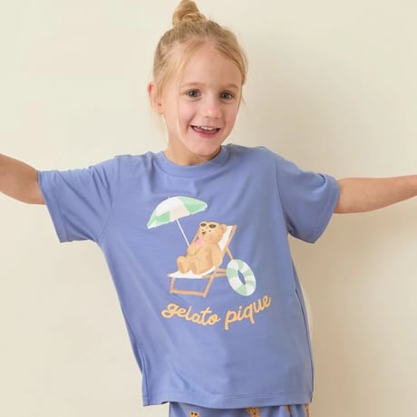 【 gelato pique 】 PKCT262445 KIDSｻﾏｰﾍﾞｱ柄ﾜﾝﾎﾟｲﾝﾄTｼｬﾂ NVY（size 90~120）