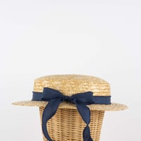 【Popelin】Mod.63.4_Navy blue linen Natural straw hat