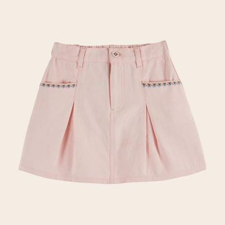 【Emile et Ida】 CANVAS CHERRY EMBROIDERED SKIRT - MACARON
