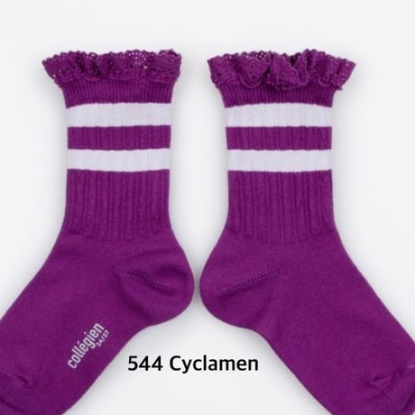 【collegien】8471  Nicole- Ribbed Varsity Crew Socks with Lace Trim