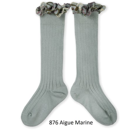 【 Collegien 】2967 Eglantine -  Embroidered Ruffle Ribbed Knee-high Socks