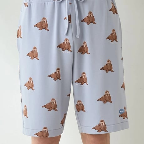 【 gelato pique 】 PMCP262282 HOMME接触冷感ｼｰｱﾆﾏﾙ柄ハーフパンツ YEL（メンズsize M, L）