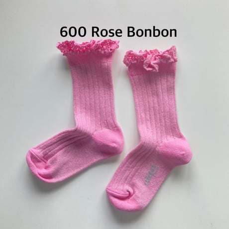 【Collegien】6062  Victorine - Glitter Ribbed Crew Socks with Lace Trim