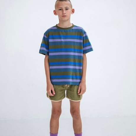 Drop2【Repose AMS】 tee shirt-khaki bloom stripe