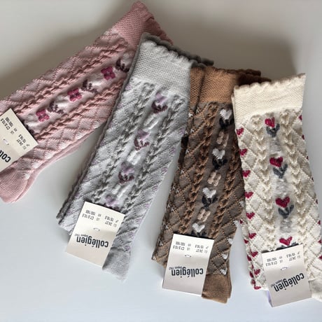 【Collégien 】 2657 Désirée - Jacquard Hearts and Flowers Knee-high Socks