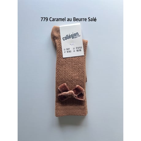 【 Collegien 】Isaure - Pointelle Merino Knee-high Socks with Velvet Bow