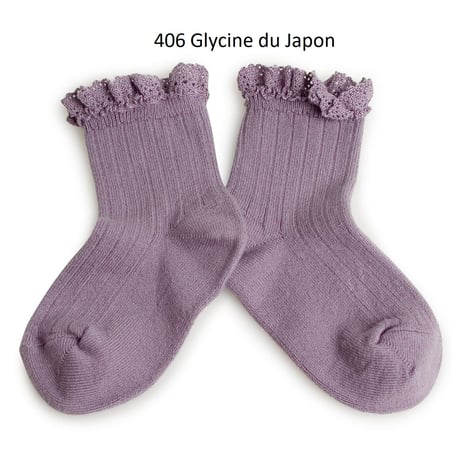 【Collégien】3455 Lili - Lace Trim Ribbed Ankle Socks